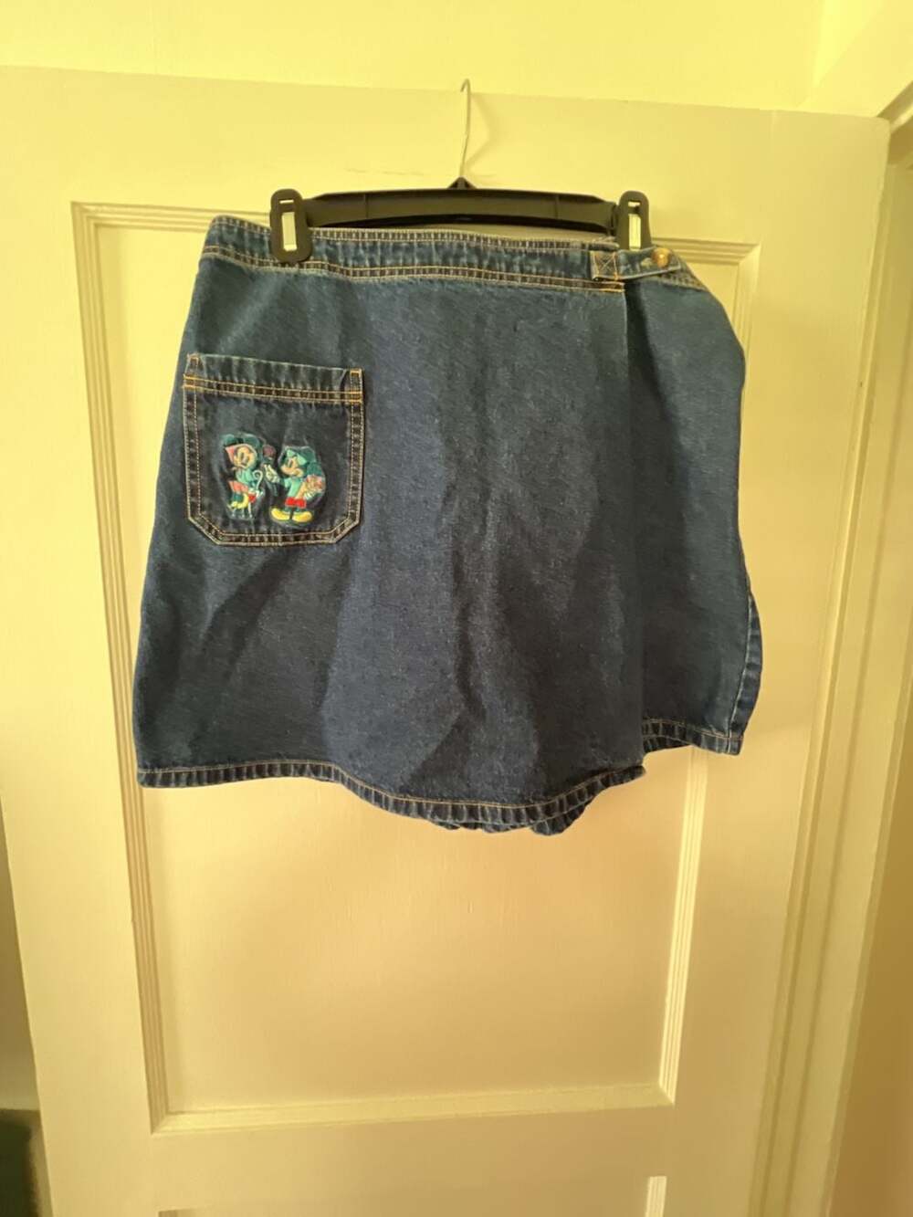 Vintage Disney Store Mickey and Minnie Mouse Embroidered Denim Skort